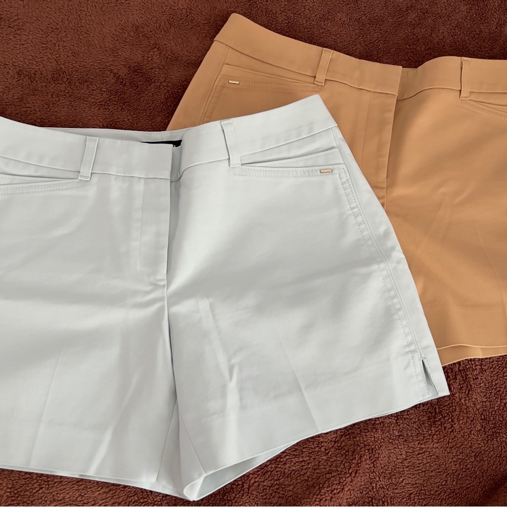 White House Black Market Tan and White Bermuda Shorts